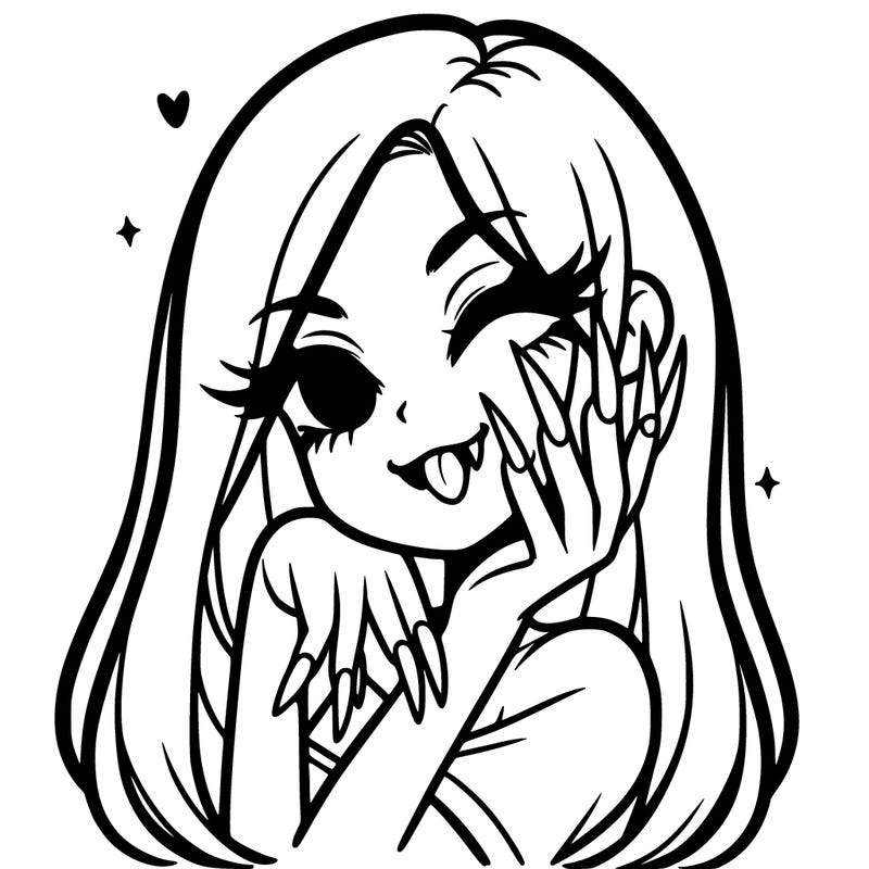 a girl with long nails and fangs