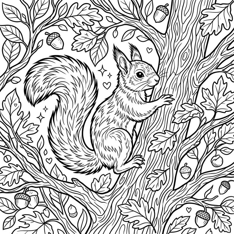 Discover the charm of a nimble squirrel as it explores its leafy kingdom in this intricate coloring page. Perfect for nature lovers, this design promises hours of relaxing creative fun.