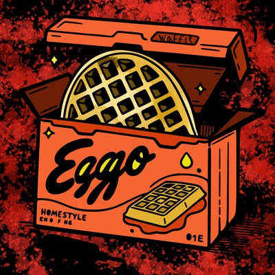 eggo waffle box homestyle with half a waffle sticking out of the box