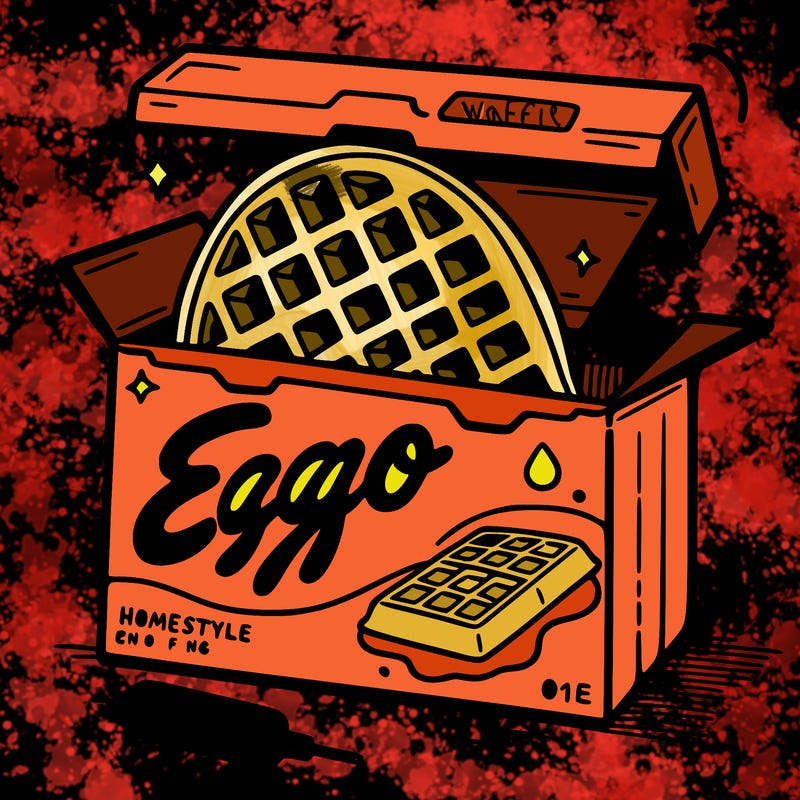 eggo waffle box homestyle with half a waffle sticking out of the box