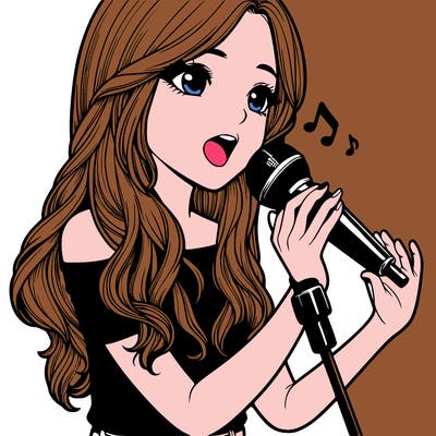 realistic girl using a mic to sing