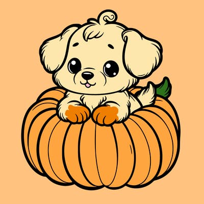 cute little puppy in a pumpkin