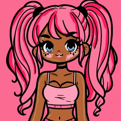 a pretty girl with pig tails and a crop top on