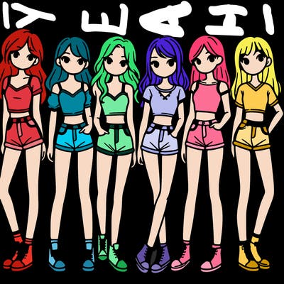 a group of girls wearing crop tops and shorts