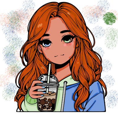 realistic teen girl with boba