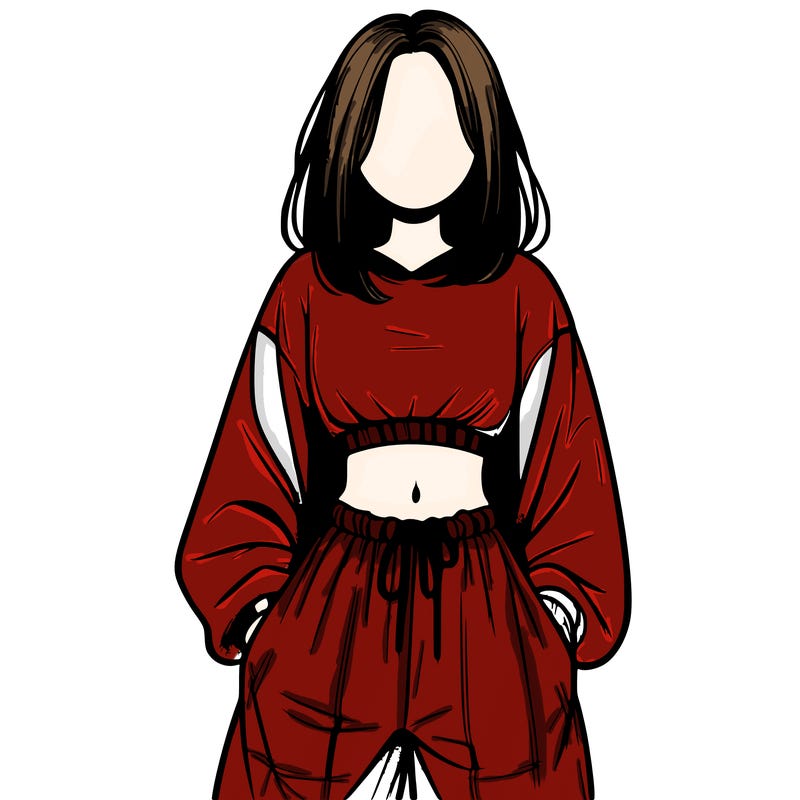 realistic girl faceless with baggy pants and a crop top