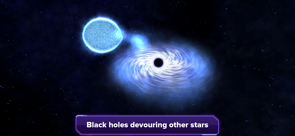 Stars and Planets - Astronomy - A 3D simulation showing a black hole pulling matter from a nearby blue star