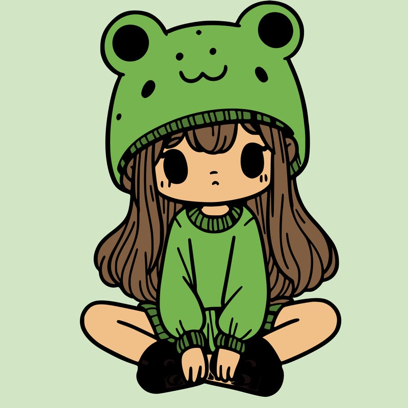 a girl wearing a frog hat and some frog socks