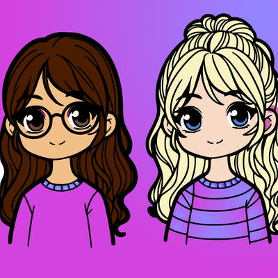 two girls one with glasses and the other without glasses