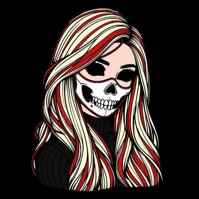 realistic girl with long hair and skull mask