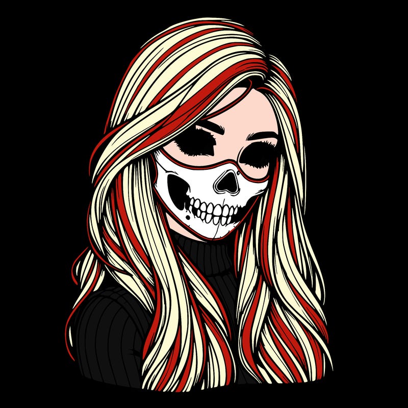 realistic girl with long hair and skull mask