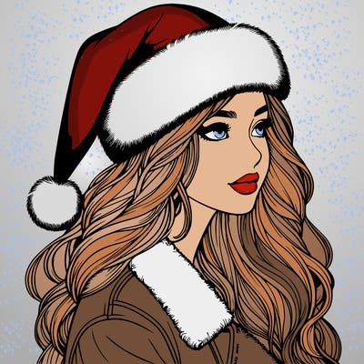 realistic girl in santa hat