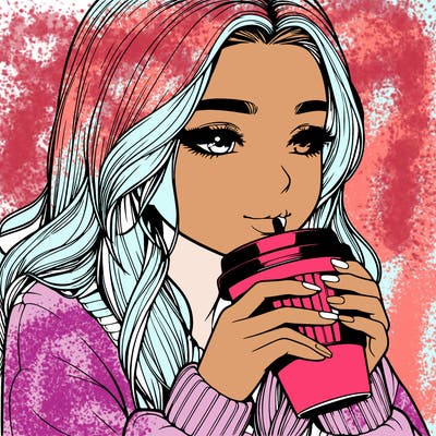 realistic girl drinking coffee