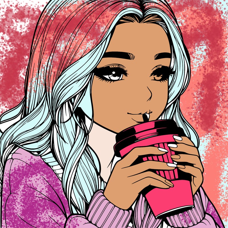 realistic girl drinking coffee