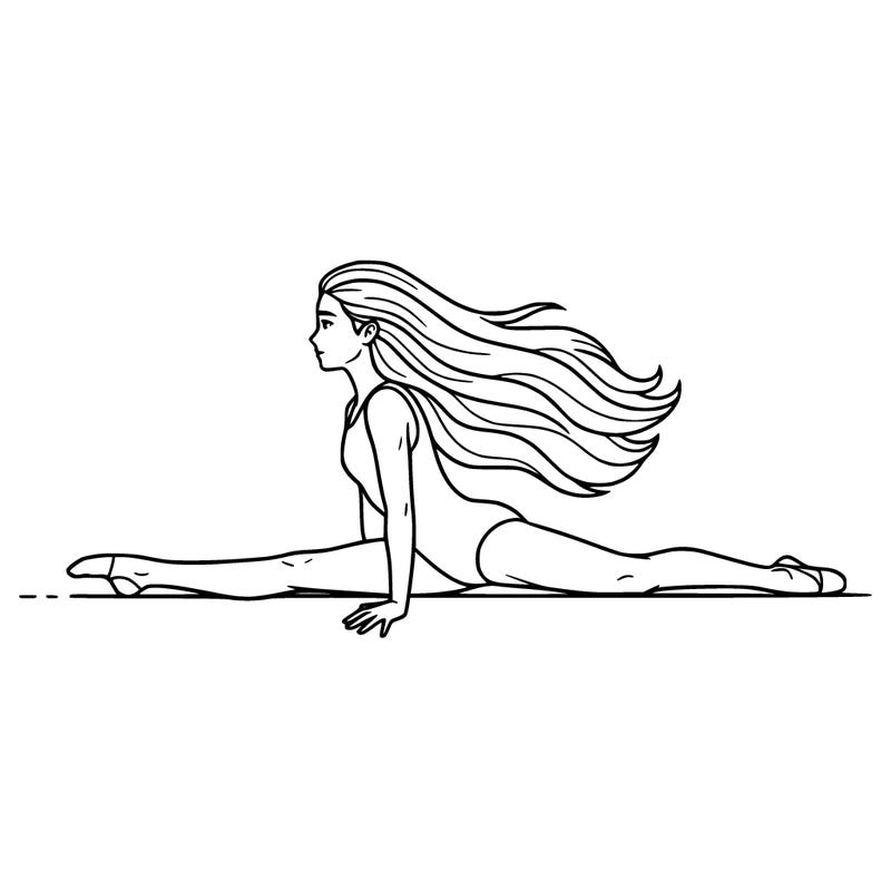 gymnastics girl with long hair doing the middle spits