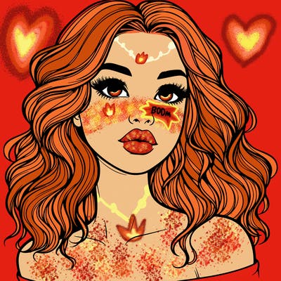 realistic girl with wavy hair and lips