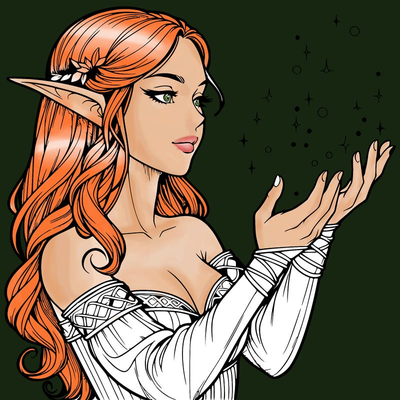 realistic elf girl doing magic