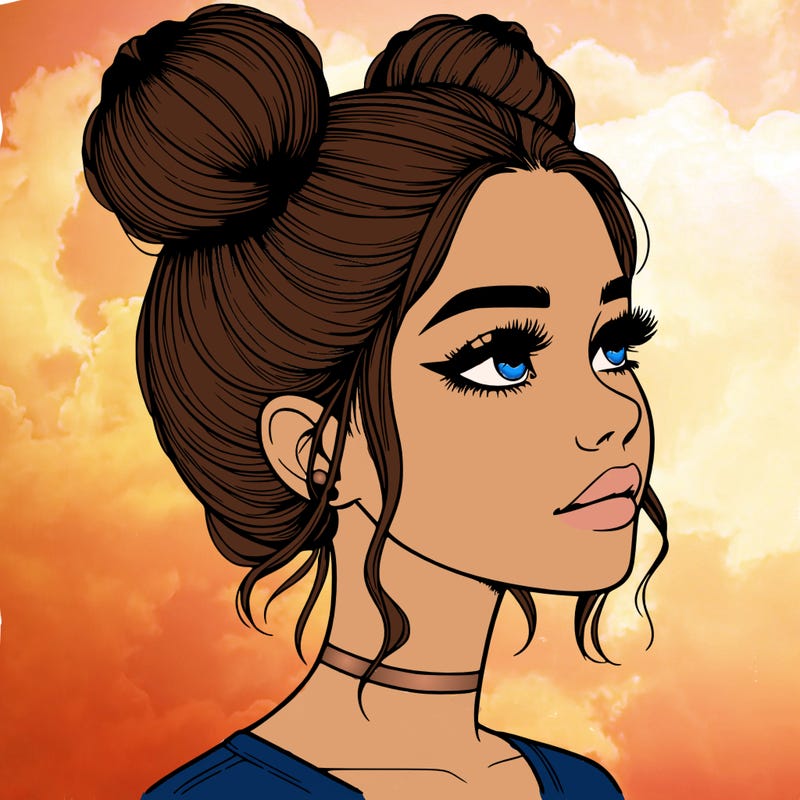 realistic girl with buns on the top of her head