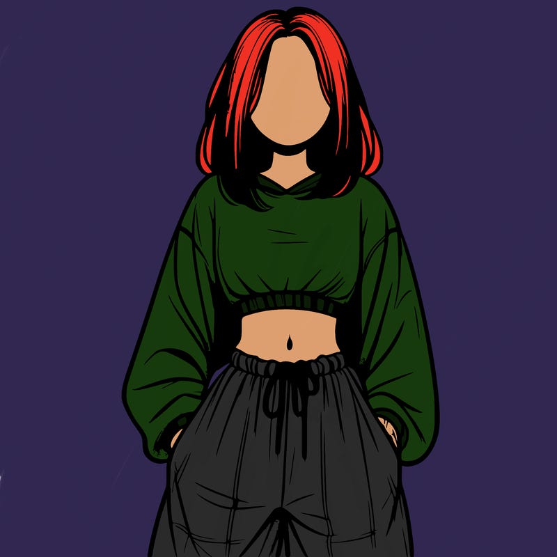 realistic girl faceless with baggy pants and a crop top