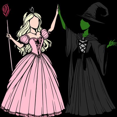 detailed realistic split of a princess and a witch