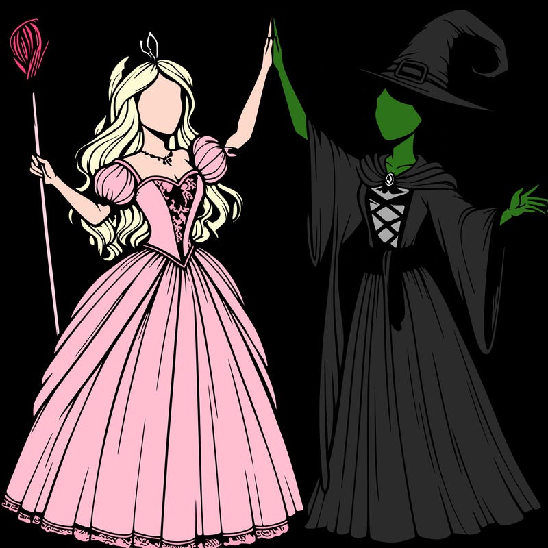 detailed realistic split of a princess and a witch
