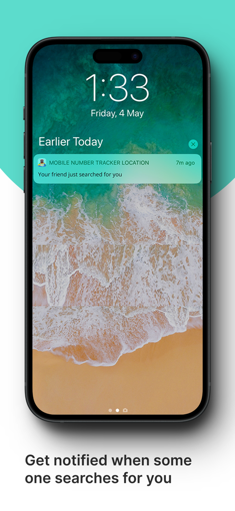Mobile Number Tracker Location - Notificación de iPhone que muestra una alerta de búsqueda de la aplicación Ubicación Rastreador de Números Móviles