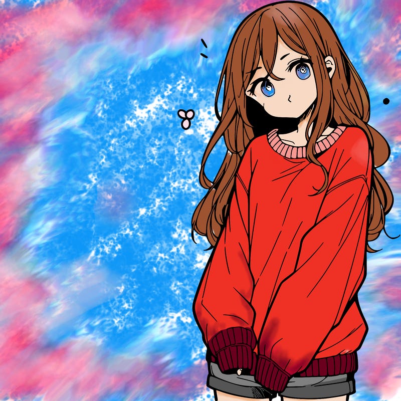 manga teen girl  in a sweater and baggy pants
