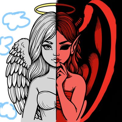realistic angel half demon