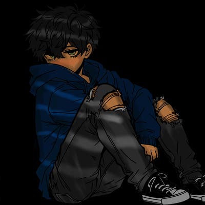 a male hoddie ripped jeans messy hair anime