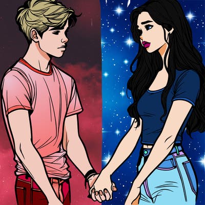 realistic teen couple holding hands