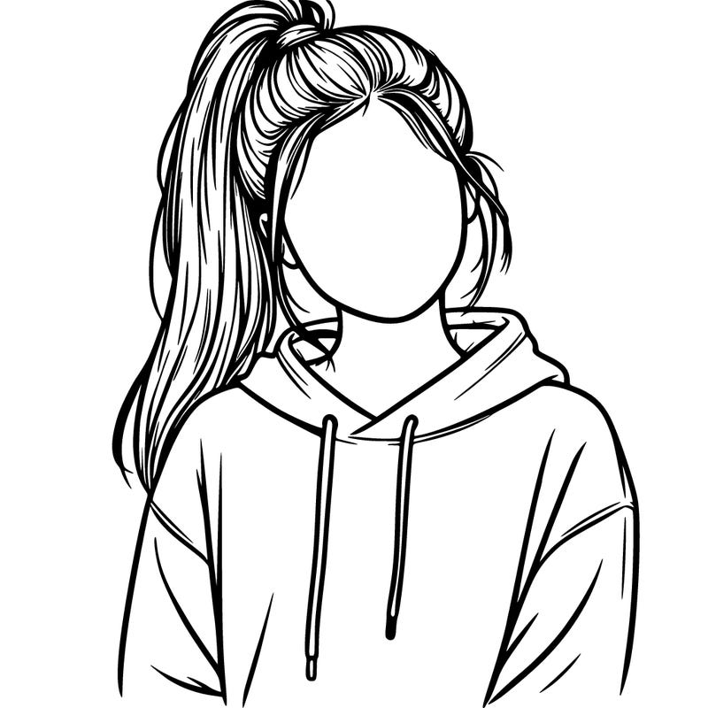 realistic faceless girl with a ponytale and sweat shirt