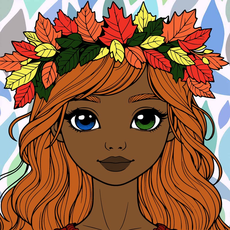 realistic girl with fall leaf crown