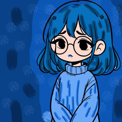 sad girl with glasses in a sweater