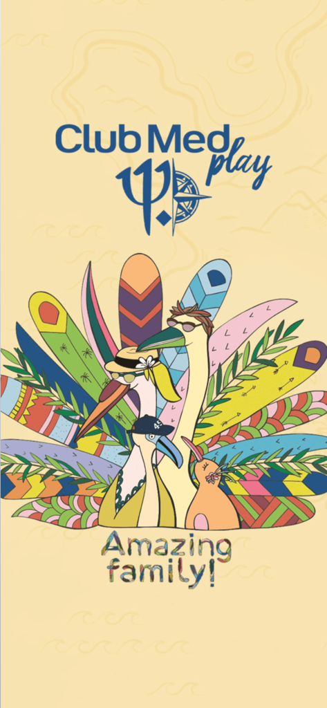 Club Med Play - Club Med Play app splash screen featuring the Amazing Family illustration and brand logo.