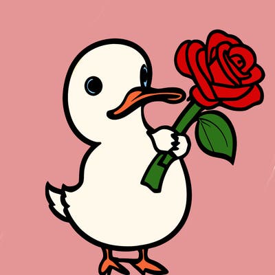 a duck holding a rose