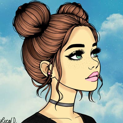 realistic girl with buns on the top of her head