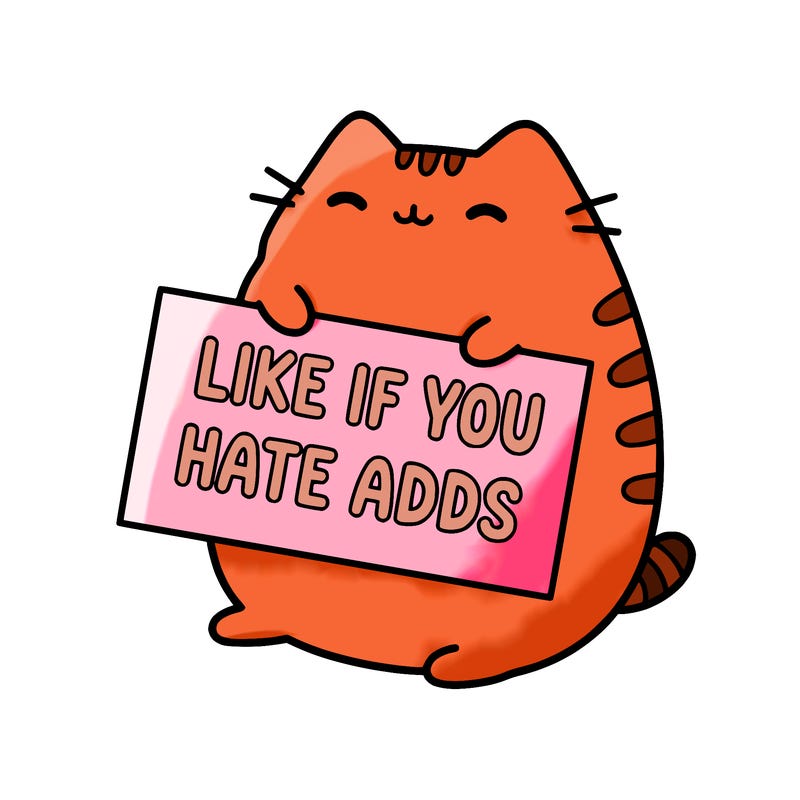 a kawii pusheen cat holding a sign that says like if you hate adds
