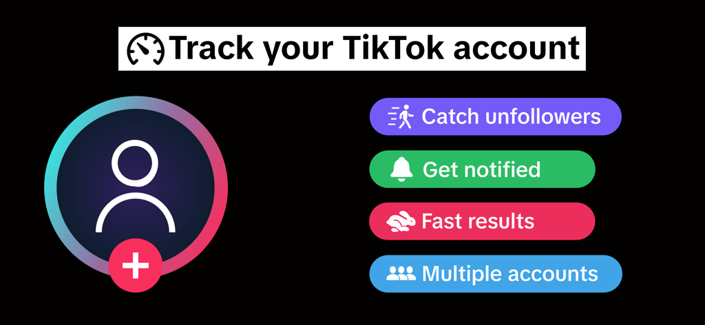 Overview of TikTok tracking features including catch unfollowers and multiple accounts support.