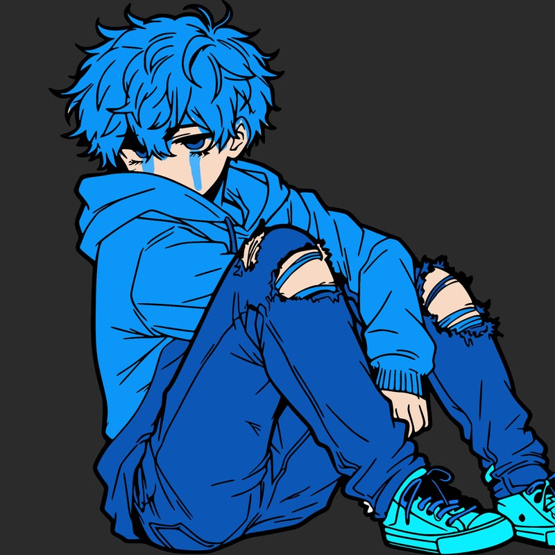 a male hoddie ripped jeans messy hair anime