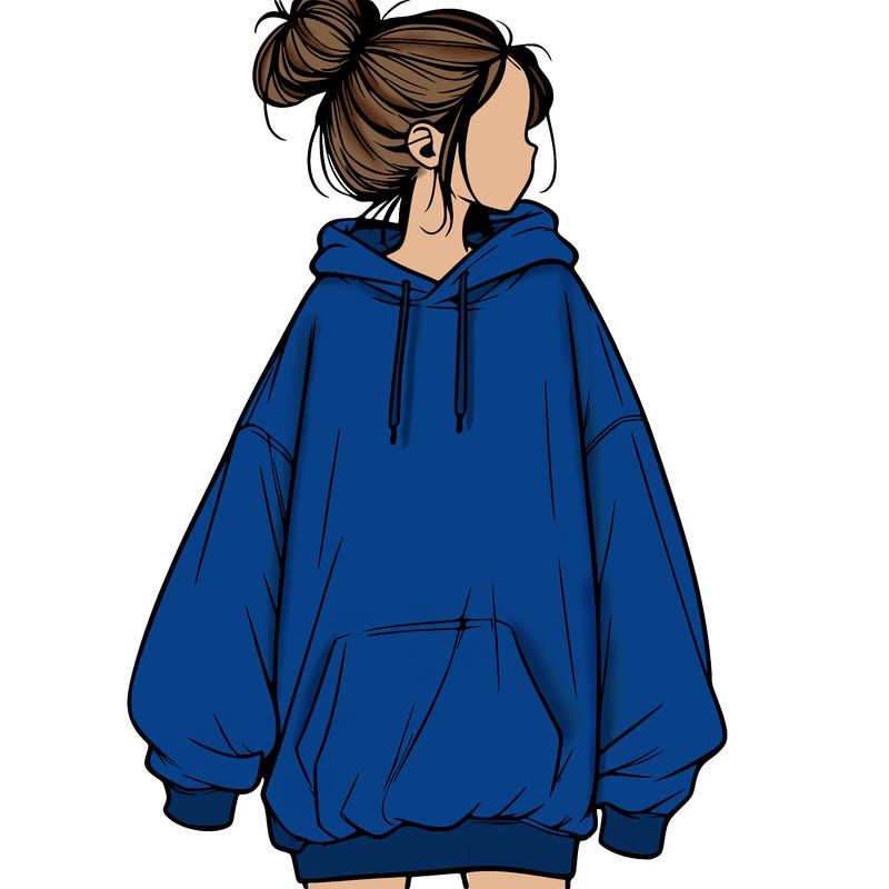 realistic girl with a oversized sweatshirt on and a bun