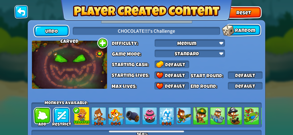 Bloons TD 6 - Interfaz para crear desafíos personalizados en Bloons TD 6