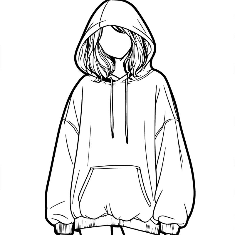 a realistic girl in an oversized hoodie