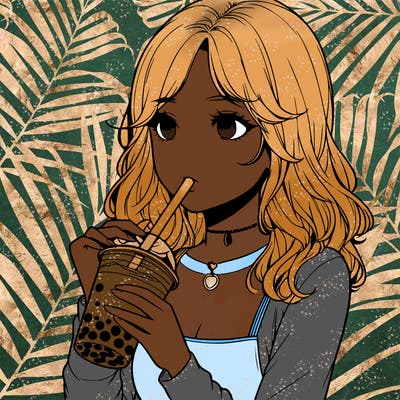 realistic girl drinking boba tea