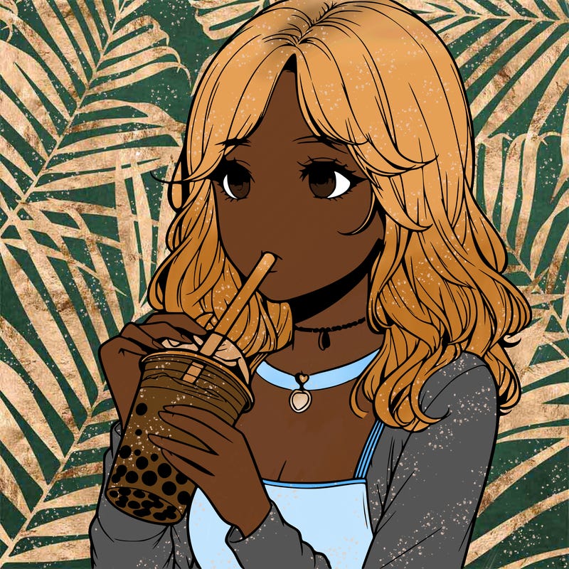 realistic girl drinking boba tea