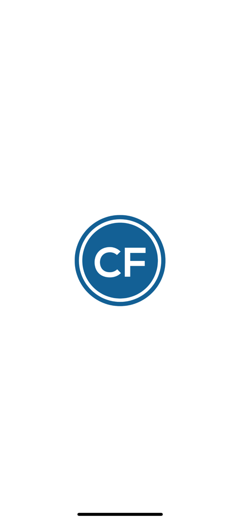 Career Fair Plus - Career Fair Plus app splash screen featuring a blue circular CF logo on a plain white background