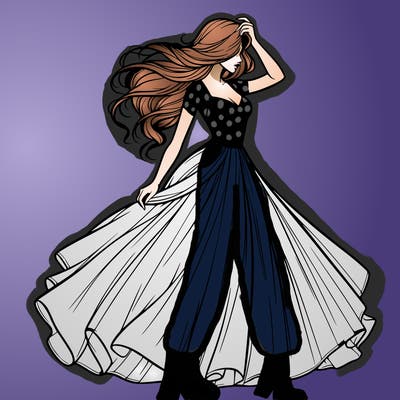 realistic woman with dress flowing in the wind