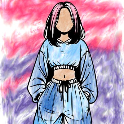 realistic girl faceless with baggy pants and a crop top