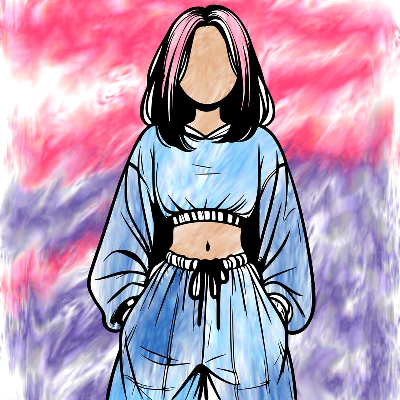 realistic girl faceless with baggy pants and a crop top