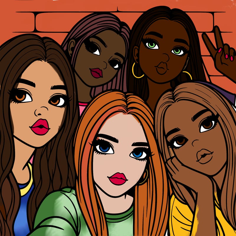 group of teen girls friends y2k up close in a selfie