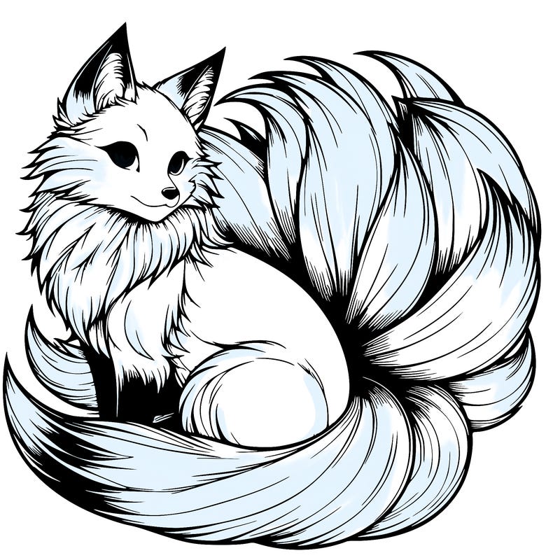 realistic detailed 9 tailed anime fox